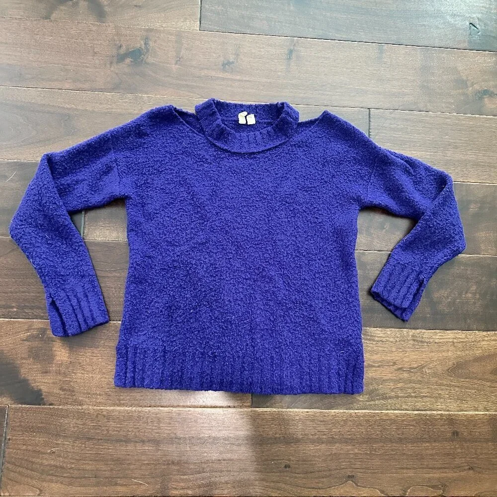 ANTHROPOLOGIE Moth Boucle Shoulder Cut Out Sweater Cobalt Blue Size Small - Picture 2 of 12